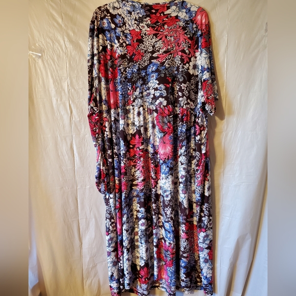 Ulla Popken Floral print Empire Dress short sleeve w/side pockets Stretchy 5X - Picture 4 of 12